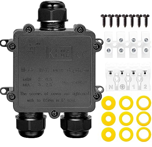 Abzweigdose inkl. Schnellverbinder TÜV geprüfte IP68 wasserdicht 3-Wege Verbindungsdose Anschlussdose Elektrischer Außenverteilerdose für Kabeldurchmesser Ø4mm-14mm,1 Stück Schwarz