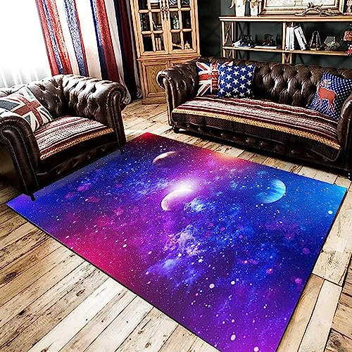 3D Planet Sternenhimmel Galaxie 100 X 200 cm Kinder Jugendliche Jungen Teppich Schlafzimmer Dekoration Kinderzimmer Wohnzimmer, Krabbelmatte Modern Weichem Flanell Kinderteppiche