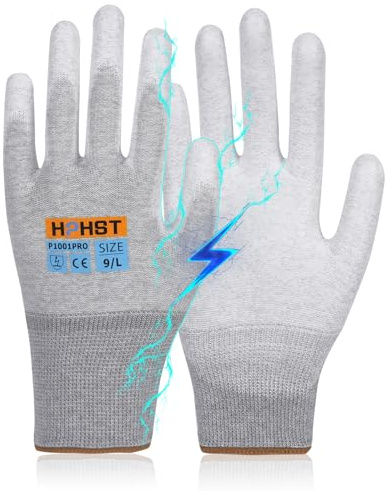 HPHST P1001 ESD-PU Handschuhe - antistatisch und Touchscreen-fähig, Handschuhe für Reinigung und Reparatur (weiß（ 12 Paar), L