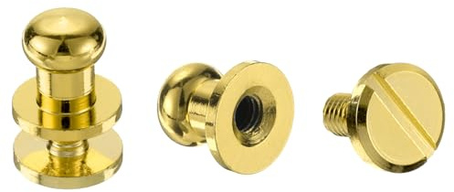 sourcing map 5 Set 6mm Solid Brass Round Head Stud Screw Rivets Post Fastener for DIY Leather Craft Belt Wallet Handbag Decoration Repairs, Gold Tone