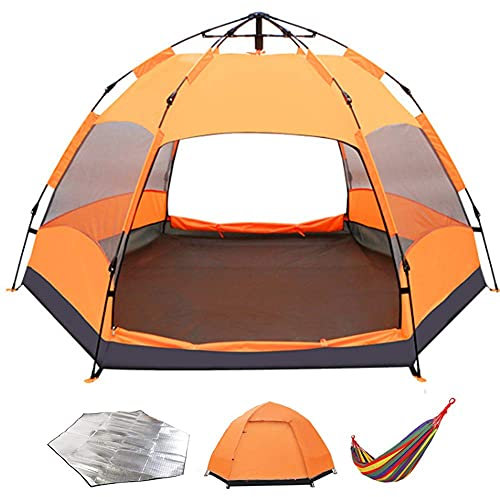 Camping Tent Portable Hexagon Pop Up Tent 3-5 Person, Family Camping Tent Anti Uv Lightweight Waterproof For Beach Bbq Park Fishing Mountain House Sun Shade Shelter Canopy