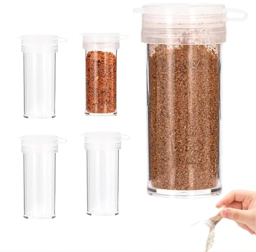 Ruzister 4 Stück Mini Salzstreuer, Pfefferstreuer Klein, Salz Pfeffer Zimtstreuer und Pfeffermühle, Gewürzstreuer Plastik Salzstreuer Mit Deckel, Reise Gewürzstreuer