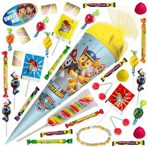 OYOY 35cm Schultüte gefüllt mit Süßigkeiten Mix I ROTH Schultüte Paw Patrol I kleine Schultüte gefüllt I Geschwister Schultüte I Einschulung Geschenk