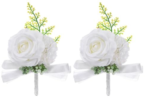 M METERXITY 2er-Pack Anstecker für Herren, Künstliche Rosenblume Herrenanstecker mit Nadel für Hochzeit/Jubiläum/Formelle Party, Taschenanstecker [Weiß]