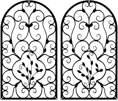 Resama Rustikale Metall Wand Dekor, 2 Pcs Scroll Home Wand Dekor Fenster Bogen Design Moderne Bauernhaus Wand Skulpturen hängen für Wohnzimmer Schlafzimmer Flur Küche (schwarz)