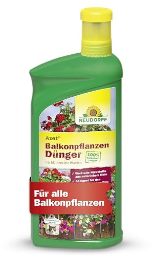 Neudorff Azet BalkonpflanzenDünger – 100% natürlicher Bio Dünger für üppig blühende Balkonkästen und Kübel und reiche Ernte aller Balkonpflanzen, 1 Liter