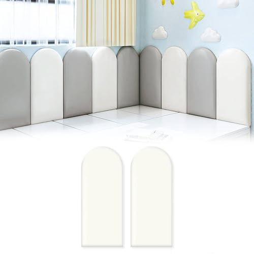 Lot de 2 coussins muraux 3D anti-collision - 40 x 30 cm - Résistant aux chocs - Pour tête de lit - Tatami - Pour chambre d'enfant (blanc cassé)