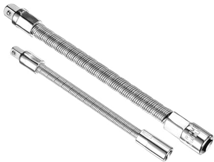 sourcing map 1/4 3/8 Drive Socket Extension Bar Set Spring Steel Chrome Plating Flexible Extension-Bar Set Universal Joint Socket Extensions for Loosening and Tightening Silver 2-Piece Set