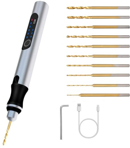 Comius Sharp 3-Gang Elektro Mini Bohrstift, Kabellos USB Wiederaufladbar DIY Handbohrer, mit 10 Spiralbohrer (0.6-2.2mm), Mini Bohrmaschine für Harz Schmuckherstellung Kunststoff Holz Leder