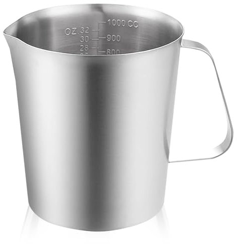 WIYETY Gobelet doseur en acier inoxydable 1 l : pot à lait avec marquage avec poignée, verre doseur en acier inoxydable 304 de qualité alimentaire, 2 échelles de mesure, y compris les tasses