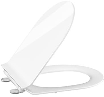 Toilettendeckel mit Absenkautomatik, WC Sitz Klobrille Toilettensitz mit Quick-Release Funktion& Verstellbaren Scharnieren WC Deckel aus UF Duroplast, D-Form Weiß