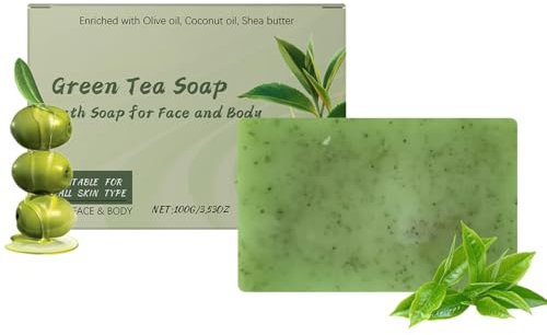 Green Tea Soap Bar,Organic Bath Soap,Natural Exfoliating Soap for Skin Care, Facial Cleanser and Body Moisturizer for Women,Pore Cleaner for Acne,Hyperpigmentation,Smooth Skin,Dask Spot Remover,100g