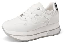 QUEEN HELENA - Zapatillas de plataforma altas, casual, para mujer X32-32, blanco y plateado., 38 EU