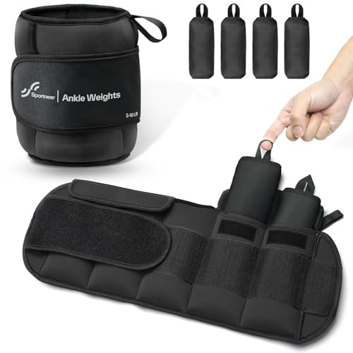 Sportneer justerbara viktmanschetter 0,9–4,5 kg (per fotled)/1,8 kg – 9 kg (per par) viktmanschetter fot med justerbara remmar, vikter för ben och armar