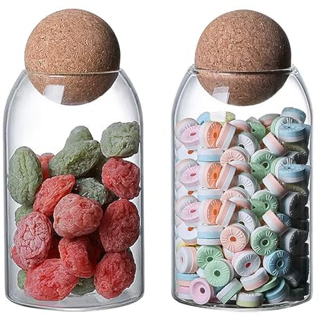Barattolo in vetro con coperchio, 2 set barattoli di stoccaggio in vetro, barattolo di vetro di caramelle, barattoli di conservazione in bicchieri con sfera di sughero, barattoli per tè, caffè, spezie