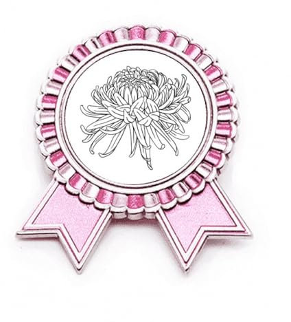 Spilla a forma di fiore con illustrazione di crisantemo, rosa, Medio, Metallo