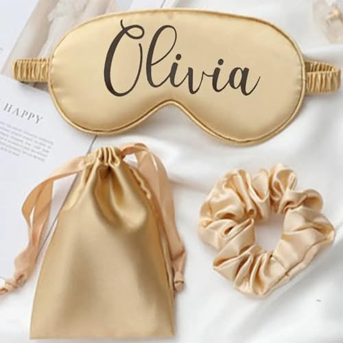 Personalisierte Schlafmaske, Brautjungfer-Geschenk, Seidenaugenmasken mit Namen, personalisiertes Geschenk für Hochzeitsfeier, personalisiertes Geschenk für Frauen (Gold)