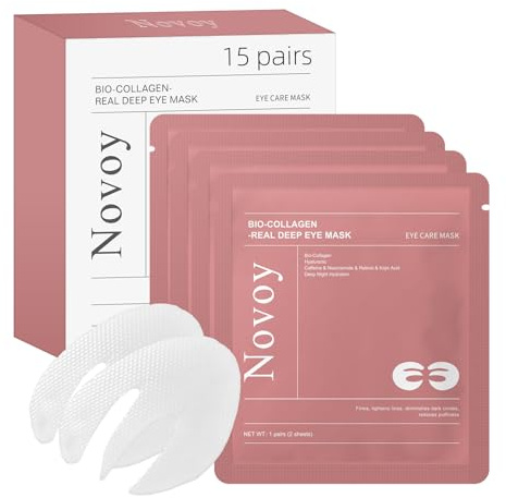 Novoy 15 Pairs Bio-Collagen Real Deep Eye Patches - 6-in-1 Retinol Overnight Eye Patches for Dark Circles, Puffiness & Wrinkles | 2% Caffeine+Hyaluronic+Niacinamide, Korean Popular Eye Mask - ROSE