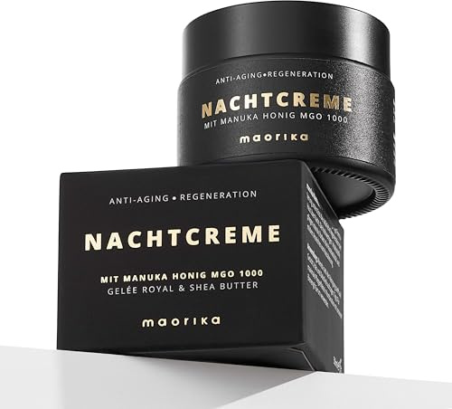 maorika – Nachtcreme mit Manuka Honig MGO 1000+ – neutrale Anti-Aging Pflege mit Gelee Royal, Bienenwachs & Sheabutter – für regenerierte Haut über Nacht – 50 ml