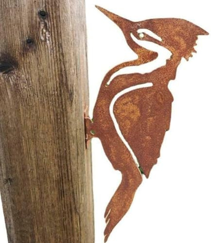 Mioaoa Rusty Metal Bird Silhouettes Garden Fence Decor Woodpecker Gardening Country Metal Bird Robin Yard Art Decoration Steel Outdoor Decor Sculptures and Statues