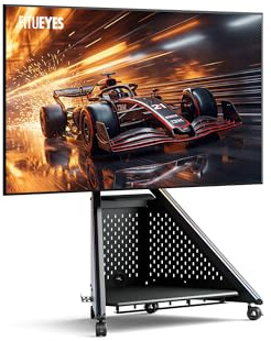 FITUEYES Design Gaming TV Ständer Rollbar, TV Standfuß für 32–65 Zoll TVs bis 40 kg, mit Vielseitigem Stauraum und RGB-Ambientlicht, Höhenverstellbar, Serie Eiffel