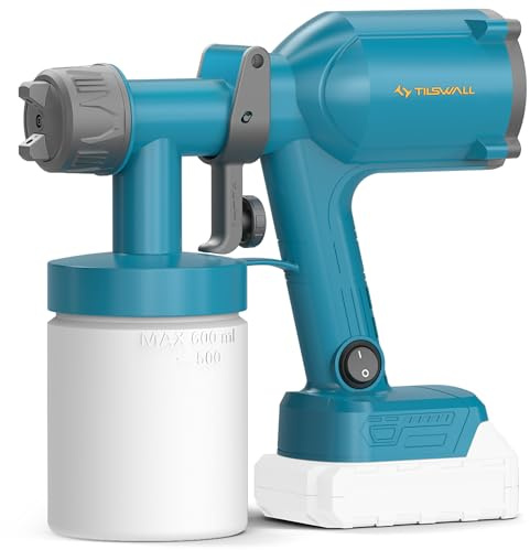 Tilswall Pistolet a Peinture Electrique sans Fil, Léger pulvérisateurs de Peinture - 2 Buses, 3 Motifs - Compatible Piles Makita 18V (Non Incluses)- pour Murs et Meubles