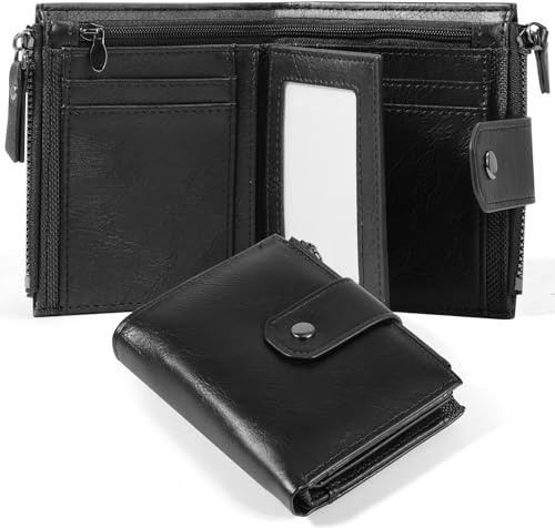 DASKING Cartera para Hombre, 16 en 1, Cartera de Cuero para Hombre, Bloqueo RFID, Tarjetero de crédito, Monedero Plegable con Bolsillo para Monedas con Cremallera, billeteras de Seguridad antirrobo