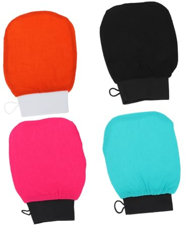 EPIGEIST 4pcs Body Skin Exfoliating Mitts Lightweight Bath Skin Cleaners Comfortable Shower Scrub Gloves for Deep Cleaning All-over Body Use Random Color