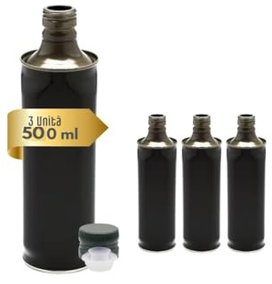Generico 3 Bottiglie in Latta per Olio di Oliva, Contenitore Alimentare da 500 Ml, con Tappo a Vite e Salvagoccia Prefilettato