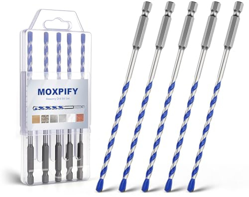 MOXPIFY 5 brocas de 5 mm para mampostería de 150 mm, extra largas, punta de carburo de tungsteno, brocas de hormigón para pared de ladrillo, azulejos de porcelana (5 mm x 150 mm x 5, vástago hexagonal