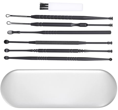 HAMPPLIES Kit 6 Pezzi Cucchiai per Orecchie in Acciaio Inossidabile per Rimozione Cerume Spirale Portatile, per Uso Quotidiano e Viaggio, Pulizia e Massaggio Canale Uditivo