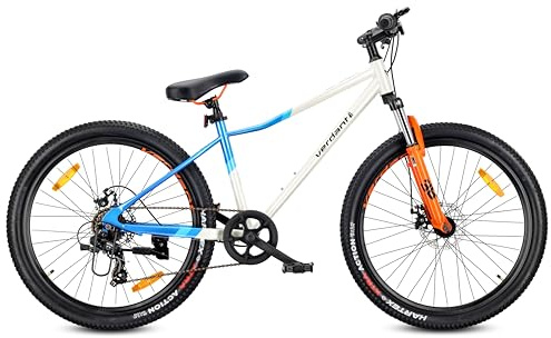VERDANT CALIX Mountainbike 26 och, cykel för pojkar, flickor, vuxna, barncykel 26 - stötdämpare, skivbromsar, 7 växlar - Vit-Blå-Orange