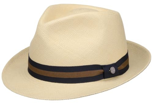 LIERYS Sportive Trilby Hut Panamahut Ripsband Mehrfarbig Handmade Damen und Herren Frühling Sommer Natur-dunkelblau S (55-56 cm)