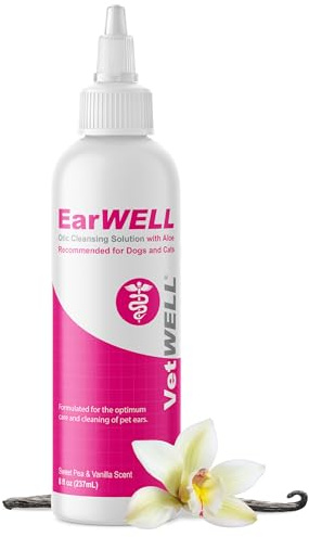 VetWELL Ear Cleaner for Dogs and Cats - Otic Rinse for Infections and Controlling Ear Infections and Odor in Pets - 8 oz (Sweet Pea Vanilla)