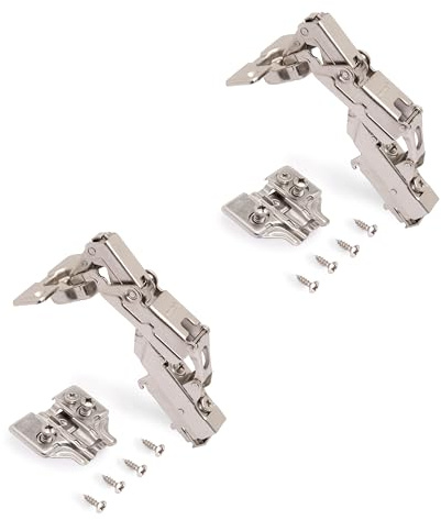 Emuca 1015307 Pack aus 2 Topfscharnieren Ø35mm 165° mit sanftem Verschluss für sich halb überlappende Türen und Euro-Zusätze zum Festschrauben mit Verbindergehäuse