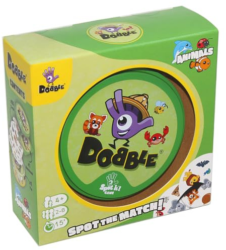 Asmodee , Dobble Animals , Card Game , Ages 4+ , 2-8 Players , 15 Minutes Playing Time | Schnelles Beobachtungsspiel, 15 Minuten Spielzeit, 2–8 Spieler, ab 6 Jahren, Blechbox und 55 Karten