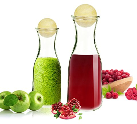 Sendez Caraffa in vetro con tappo in legno, caraffa per vino, decanter misura in vetro (1 set di caraffe in vetro da 270 ml e 470 ml)