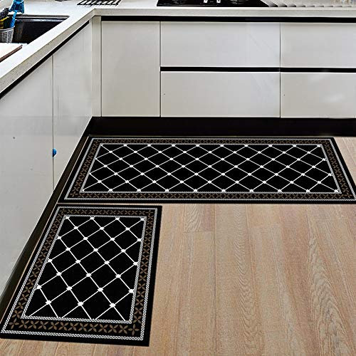Ommda Küchen Teppiche Läufer Schwarz und weiß Drucken Antiskid Küchenläufer Schlafzimmer Dekorativ mit Gummirückseite 50x120cm