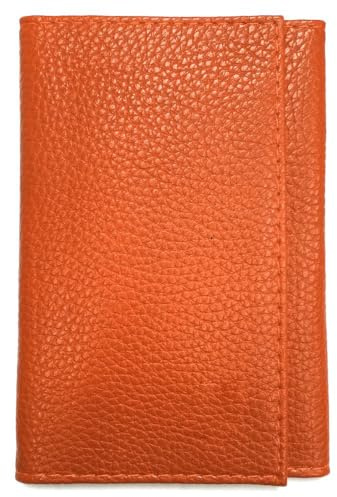 LOLUNA® - Porte Papier Voiture en Cuir Graine Souple - Format 3 Volets Compact - Etui Carte Grise, permis, identité, Assurance, crédit, dans Plusieurs Couleur pour Homme et Femme (Orange)