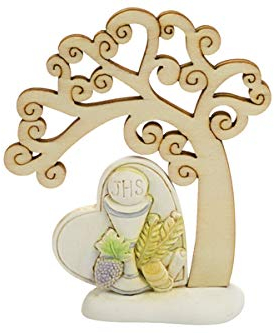 Lot de 12 arbres en bois 10 x 12 cm en forme de cœur résine colorée calice communion bonbonnière