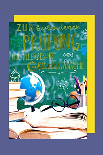 AvanCarte Prüfung Grußkarte Karte Bestanden Gratulation Foliendruck Globus 16x11cm