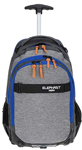 Elephant Schultrolley Rucksack Trolley Mädchen Jungen 12724 TT Grey-Blue | Hero Signature Kinder Schule Schulrucksack mit Rollen Räder Trolly Rucksacktrolley Trolleyrucksack Grau Blau