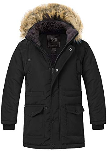 ZSHOW Giacca Invernale Imbottita Calda Parka da Esterno Spessa a Vento Jacket Outdoor Casual Giacca Pesante Idrorepellente Bambino Nero 128-134