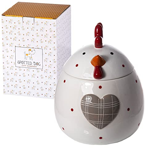 SPOTTED DOG GIFT COMPANY - Keksdose Keramik, Vorratsdose 1.9L mit Deckel, Hühner Huhn Deko und Geschenk für Frauen Männer Tierlieberhaber (Weiß)