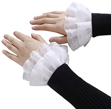Ixkbiced Frauen Sweet Fake Sleeves Double Layer Rüschen Spitze Flared Cuffs Wrist Warmers