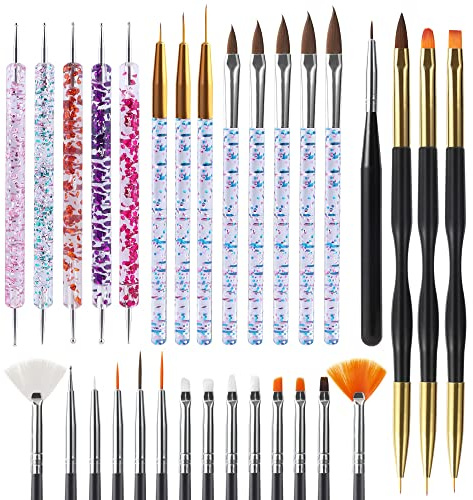 Artdone 31pcs Nail Art Brushes, Nail Art Tool Set, Dotting Tools, Dust Brush,Striping Brushes for Long Lines, Drawing Pen For Gel Polish Design supply