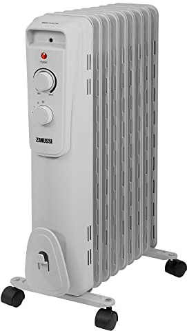 Zanussi 2000W/2KW Oil Filled Radiator, 9 Fin Portable Electric Heater - White, Adjustable Thermostat with 3 Heat Settings, Safety Cut-off, 20 m sq Room Size, ZOFR5004, 2 Year Guarantee