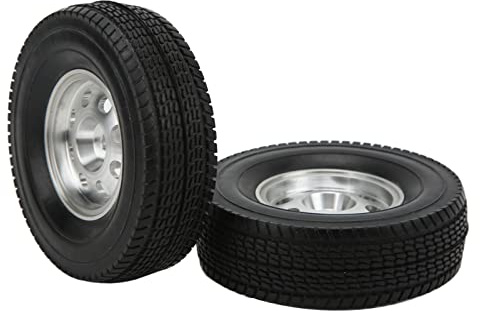 RiToEasysports 2PCS RC Tires and Wheel Rims Set for 1/14 Scale RC Car for RC Tractor Trailer Truck, 85mm RC Car Rubber Tires and Aluminum Alloy Rims Model Car Accessories