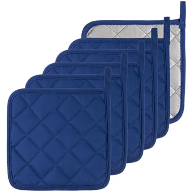 Kitchen Pot Holders Set Heat Resistant Pure Cotton Potholders Kit Trivets Large Coasters Hot Pads Terry Pot Holders for Everyday Cooking and Baking by 7 x 7 Inch Set of 6 Blue