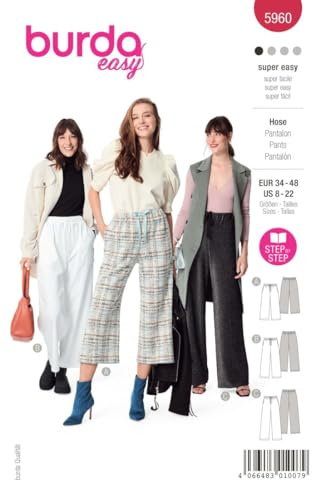 Burda Schnittmuster, 5960, Hose selber nähen [Damen, Gr. 34 - 48] Level 1 für Anfänger